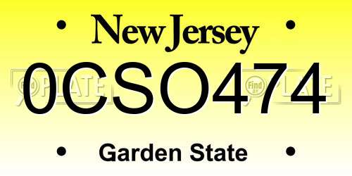 0CSO474 New Jersey License Plate