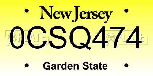 0CSQ474 New Jersey License Plate