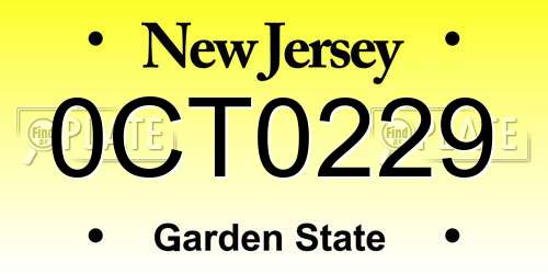 0CT0229 New Jersey License Plate