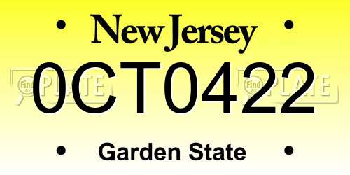 0CT0422 New Jersey License Plate