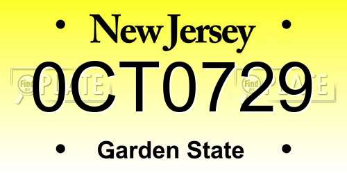 0CT0729 New Jersey License Plate
