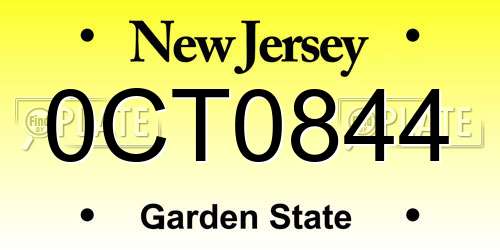 0CT0844 New Jersey License Plate