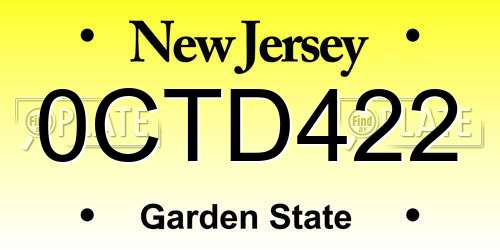 0CTD422 New Jersey License Plate