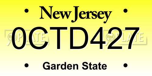 0CTD427 New Jersey License Plate