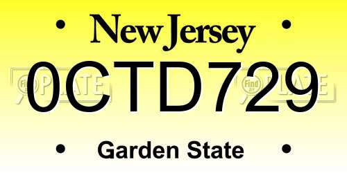 0CTD729 New Jersey License Plate