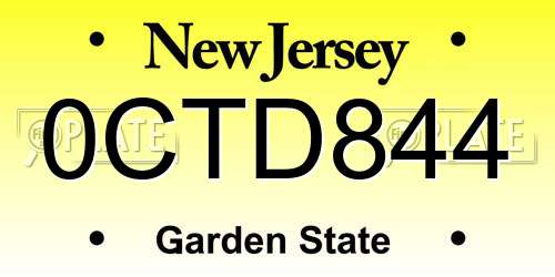 0CTD844 New Jersey License Plate