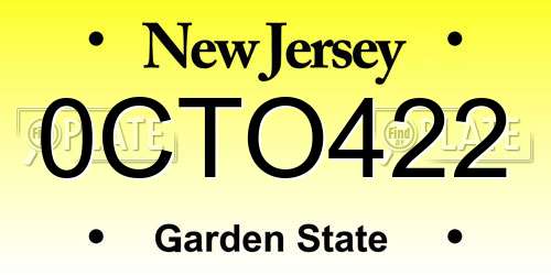 0CTO422 New Jersey License Plate