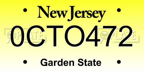 0CTO472 New Jersey License Plate
