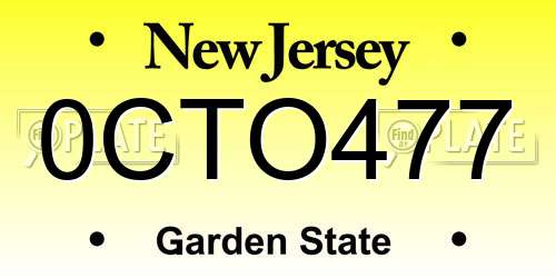 0CTO477 New Jersey License Plate