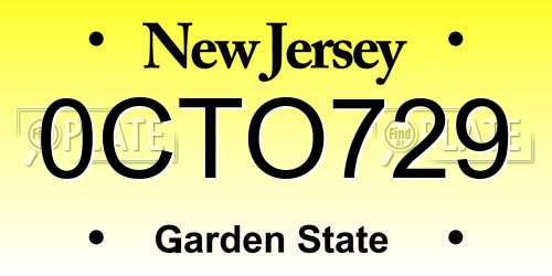 0CTO729 New Jersey License Plate