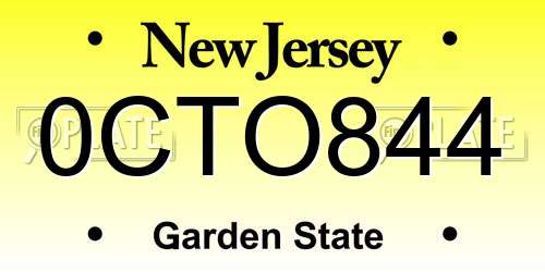 0CTO844 New Jersey License Plate
