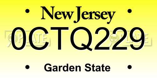 0CTQ229 New Jersey License Plate