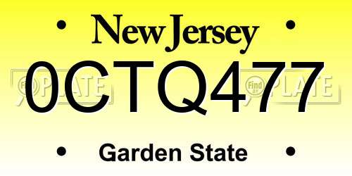 0CTQ477 New Jersey License Plate