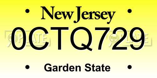 0CTQ729 New Jersey License Plate