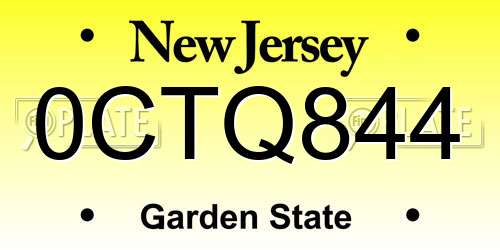 0CTQ844 New Jersey License Plate