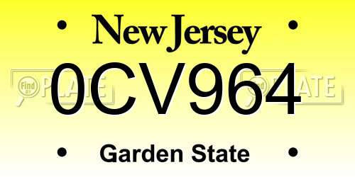 0CV964 New Jersey License Plate
