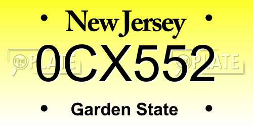 0CX552 New Jersey License Plate