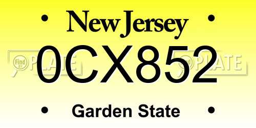 0CX852 New Jersey License Plate