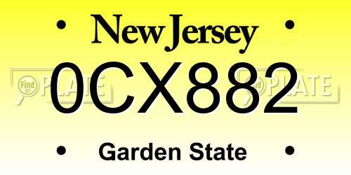 0CX882 New Jersey License Plate