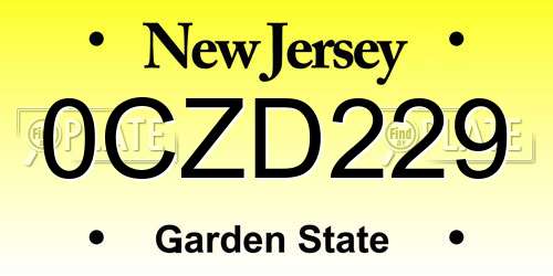 0CZD229 New Jersey License Plate