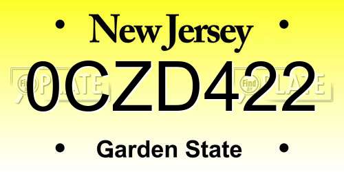 0CZD422 New Jersey License Plate