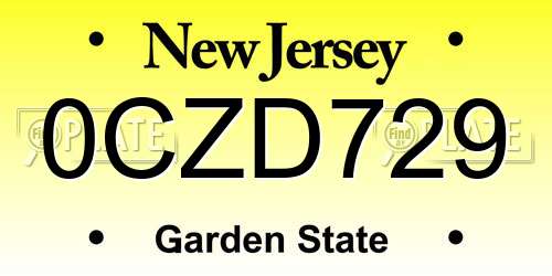0CZD729 New Jersey License Plate