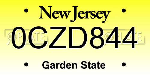 0CZD844 New Jersey License Plate