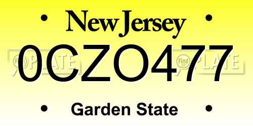 0CZO477 New Jersey License Plate