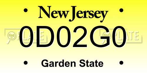 0D02G0 New Jersey License Plate