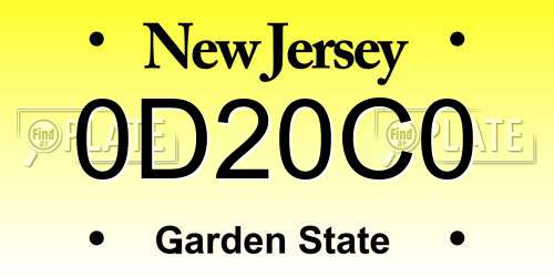 0D20C0 New Jersey License Plate