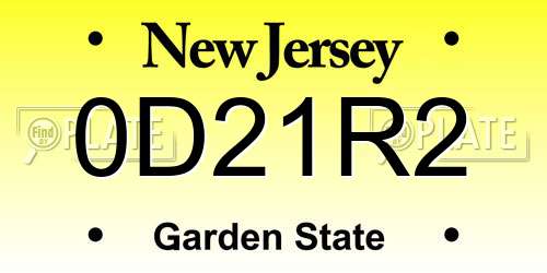 0D21R2 New Jersey License Plate