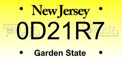 0D21R7 New Jersey License Plate