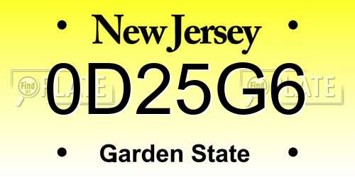 0D25G6 New Jersey License Plate