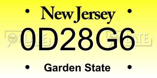 0D28G6 New Jersey License Plate