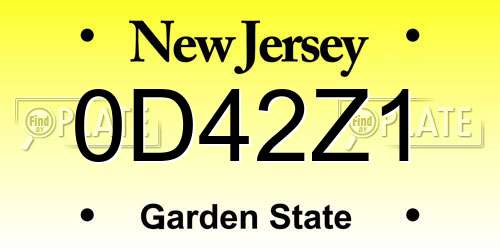 0D42Z1 New Jersey License Plate