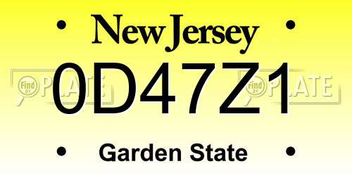 0D47Z1 New Jersey License Plate