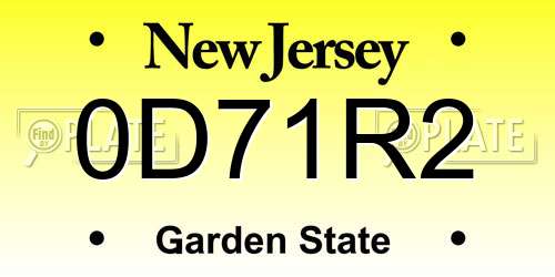 0D71R2 New Jersey License Plate