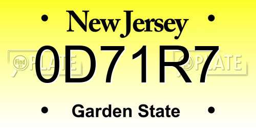 0D71R7 New Jersey License Plate