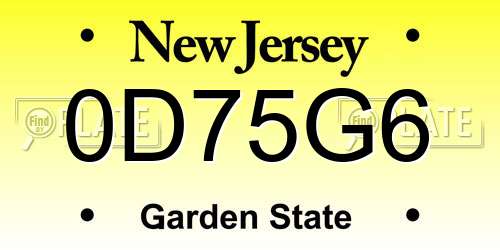 0D75G6 New Jersey License Plate