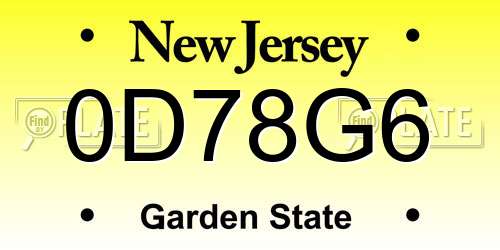 0D78G6 New Jersey License Plate
