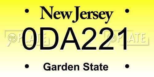 0DA221 New Jersey License Plate