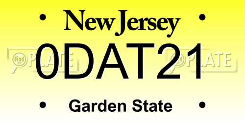 0DAT21 New Jersey License Plate