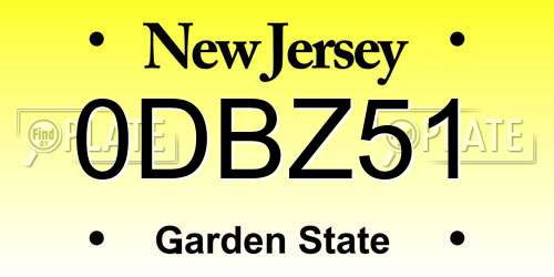 0DBZ51 New Jersey License Plate