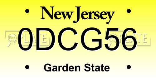 0DCG56 New Jersey License Plate