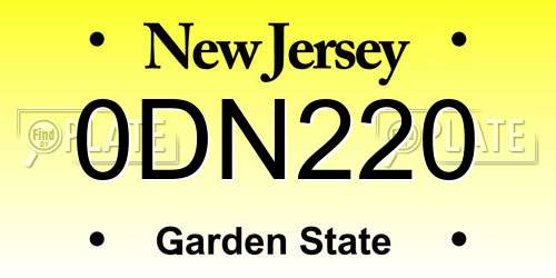 0DN220 New Jersey License Plate