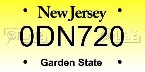 0DN720 New Jersey License Plate