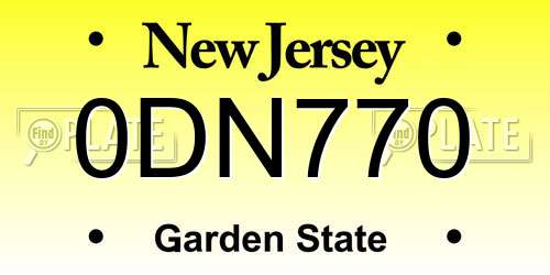 0DN770 New Jersey License Plate