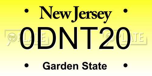 0DNT20 New Jersey License Plate