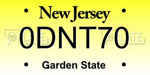 0DNT70 New Jersey License Plate