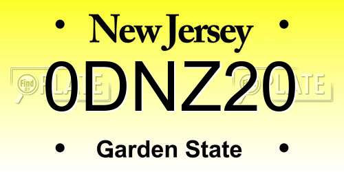 0DNZ20 New Jersey License Plate